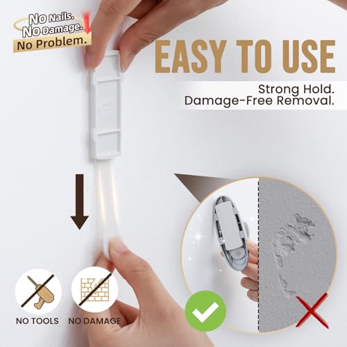 Image of TAILI Metal Adhesive Hooks for Wall No Damage, 2 Pack Heavy Duty Silver | Hold Up to 3.3 LBS, Removable Large Hooks for Coats, Wreath, Towels, No Drill for Home, RV, Dorm, Rental, Decorative Hangers
