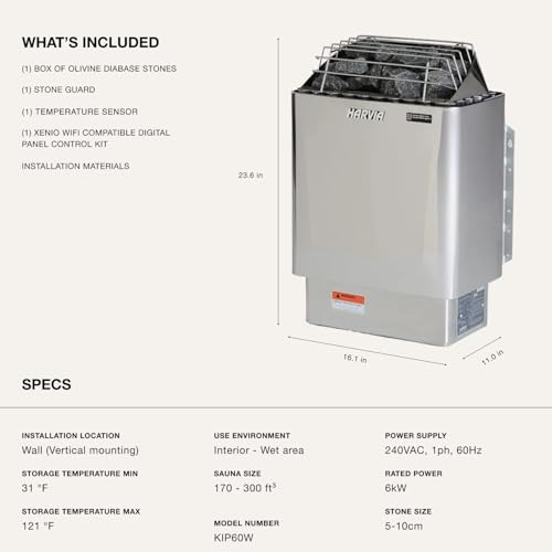 Image of Harvia KIP Wall Mount Electric Sauna, 220V-240V, 6kW, Digital Controller