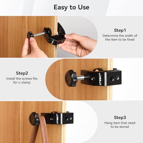 Image of UTEBIT Desk C-Clamp for Desktop Mount Holder, Aluminum Universal Table Clamp with 1 /4 and 3 /8 Thread Hole, 0.36 inch-1.2 inch Desktop DSLR Mount for Shelves, Desk, Rods, Camera