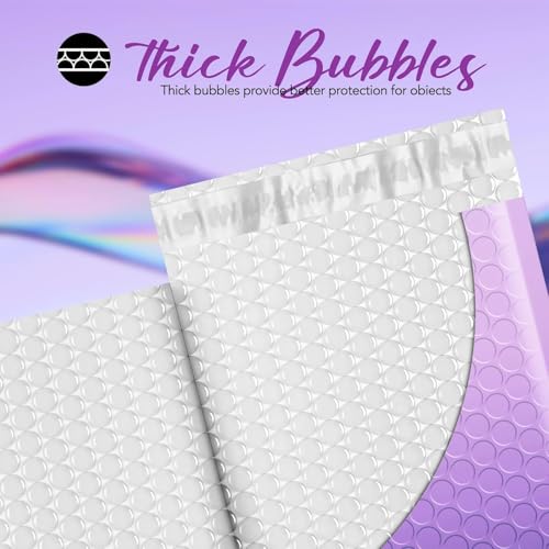 Image of Fuxury 4x8 Bubble Mailer 100 Pack Gradient Purple Cute Bubble Envelopes | Opaque Strong Adhesion Pattern Padded Mailing Envelopes for Shipping Jewelry,Makeup,Trading Cards #000 Thick Padded Mailer
