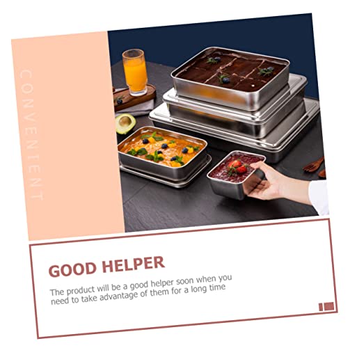 1 Set Household Baking Pan Baking Pans Nonstick Square Cake Pan Biscuit Tin Large Cookware Small Cake Lid Our Baking Dish with Lid Containers Tiramisu Mousse Stainless Steel Silver - Image 5