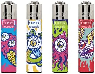 4 x Clipper Lighters - MONSTER EYES - Gas Lighter Refillable You get all 4 NEW ( MONSTER EYES )