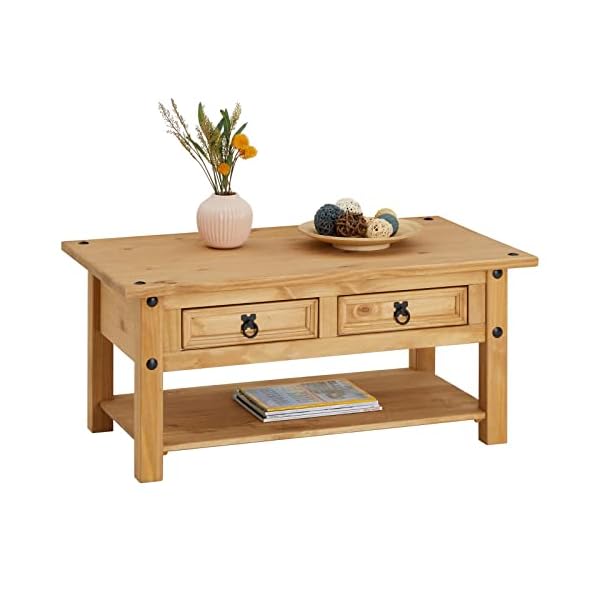 IDIMEX Table Basse de Salon Salsa rectangulaire en Bois Style Mexicain avec 2 tiroirs, en pin Massif Finition teintée/cirée