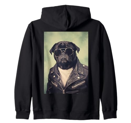 Divertente Pug Vintage Rock Music Style Cane Felpa con Cappuccio
