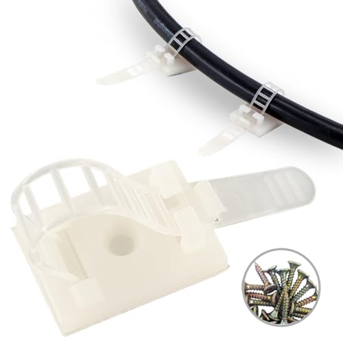 HS Wire Management Clips Clear with Screw Hole (50 Pack) Adjustable Cable Straps 3 Inch with 3M Adhesive Tape,Cable Fasteners for Christmas Lights,Desk,Wall to Hold Extension Cord