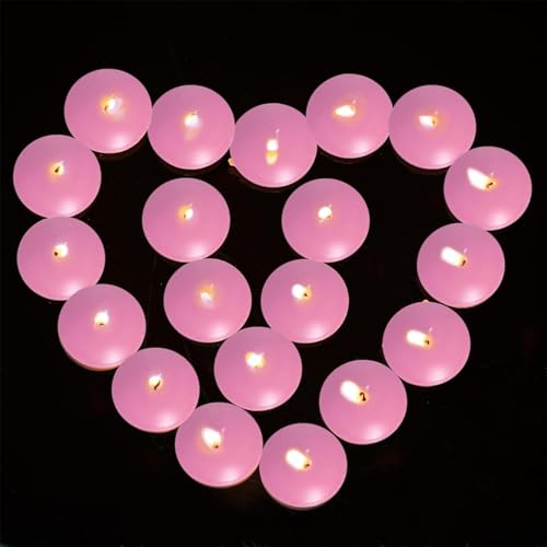 20 Dekorative Schwimmkerzen - Weiß, Unparfümiert für Hochzeit, Pool, Valentinstag, Weihnachten Deko (Rosa)