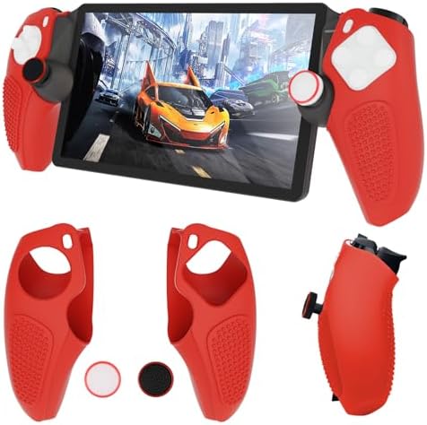 DLseego Protective Case Cover for Playstation Portal Remote Player PS5 Console, Silicone Soft Hand Grip Handle Shell Protector with 4PCS Thumb Grips Caps Accessories Kit – Red