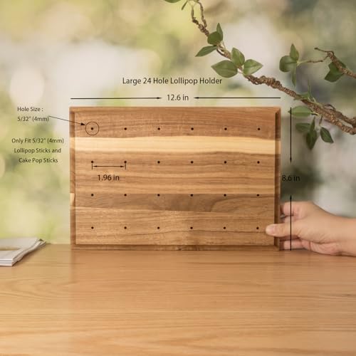 Acacia Wood Cake Pop Holder Stand for Drying 24 Holes Wooden Lollipop Display Stand Holder for Weddings Baby Showers Birthday Party Anniversaries Holiday - Fit 5/32