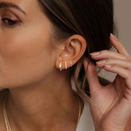 Small Gold Hoop Earrings Set for Women, 14K Gold Plated Stack Hypoallergenic Huggie Hoop Earrings for Women Trendy Dainty Cartilage Cubic Zirconia Earrings Multiple Piercing Jewelry Gifts4