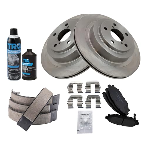 Image of TRQ Rear Brake Pad & Rotor Kit, with Chemical Kit Parking Brake Shoe Set Ceramic Compatible with 2008-2009 Subaru Legacy