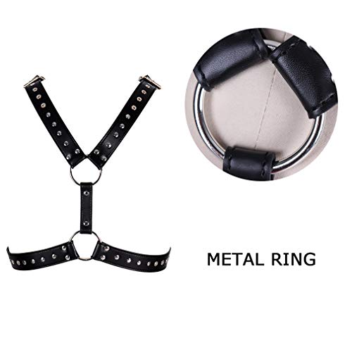 Men's Leather Body Chest Harness Belt Punk Belt Buckle Ring Adjustable Plus size (PG0705-Black)2
