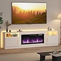 Lemberi Fireplace tv Stand with 36 inch Fireplace Up to 90" TVs, LED Light Entertainment Center and Storage, 80" Modern Wood Media TV Console with Highlight Cabinet for Living Room (White)
