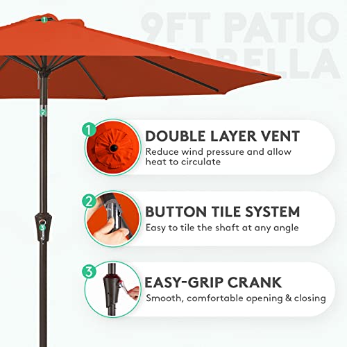 Image of JEAREY 9FT Outdoor Patio Umbrella Outdoor Table Umbrella with Push Button Tilt and Crank, Market Umbrella 8 Sturdy Ribs UV Protection Waterproof for Garden, Deck, Backyard, Pool (Orange)