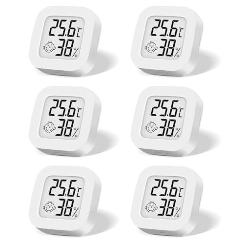 6 Stück Mini Digital Thermometer, LCD Hygrometer Temperatur Innen Kabelloses, Luftfeuchtigkeit Meter Hochgenauer Temperatursensor Display in ℉/℃...
