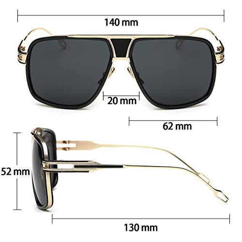 Image of Dollger Sunglasses for Men Oversize Classic Black Shades Goggle Retro Gold Alloy Frame Sun Glasses