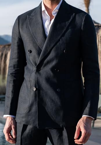 Linen Men's Lightweight Casual Blazers Sport Coats Double Breasted Wedding Suit Blazer Jackets2