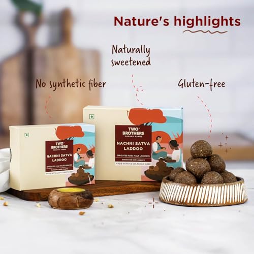 Image of Two Brothers Organic Farms Hand-Rolled Nachni Satva Laddoos - 175gm | Nutritious Snack with Sprouted Ragi, Jaggery & Dry Fruits | No Refined Sugar | Gluten-Free Energy Booster