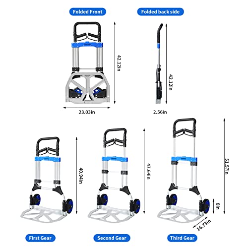 Folding Hand Trucks Heavy Duty By Leeyoung,500 Lb Aluminium Folding Hand Cart Dolly With 8 Inch Wheels (Incl 2 Bungee Cords) #TOP1