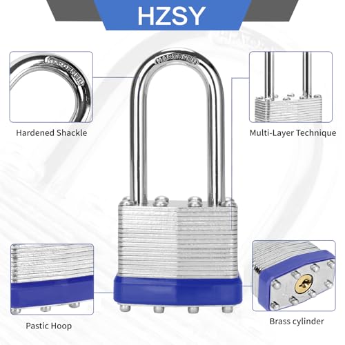 Image of Padlocks Keyed Alike, Pack of 100, Laminated Steel Keyed Lock (1-9 /16 inch, 40mm), Padlocks with Same Key, Long Shackle, for Toolbox, Locker & Storage Unit, and More