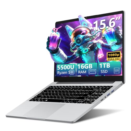 Image of 2026 Laptop Computer, 15.6'' Laptops with Ryzen 5-5500U Up to 4.0GHz, 16GB DDR4 1TB SSD, 1920x1080, Win 11 Pro, 180 Lay-Flat, Backit Keyboard Lightweight Portable Lap Top for Student Business Travel