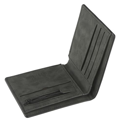 Cartera para hombre, titular de tarjeta bancaria, cartera de piel sintética, titular de tarjetas de crédito, gran capacidad, bolsillo con cremallera, monedas, piel sintética