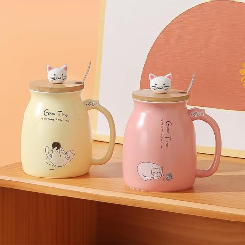 Image of Coffee Mug, Gift for Woman, Birthday Present for Girlfriend, Present for Wife Birthday, Mugs for Present, Holi Gifts, Panda Mug with Lid & Spoon (Yellow Good Time)