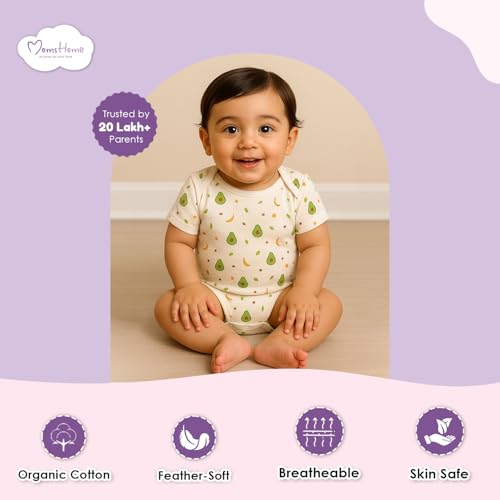 Image of Moms Home Organic Cotton New Born Baby Unisex Onesie Romper - Pack of 5