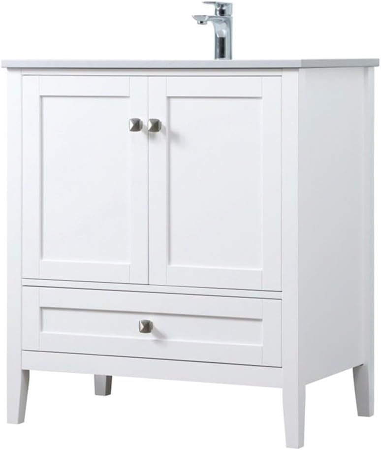 Elegant Kitchen and Bath Hamilton 30" Solid Wood Single Bathroom Vanity in White