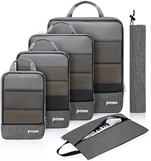 Amazon Brand - Pinzon Premium Packing Cubes, 6 Set Compression Packing Cubes with Laundry Bag & Shoe Bag Travel Expandable Packing Luggage Organizers Grey