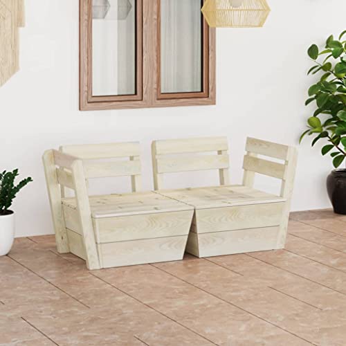 TerTide Conjunto Jardin Exterior, Sofa de Jardin Palets Madera, Sofas Exteriores de Jardin, Sofá de palets de jardín 2 plazas Madera de Abeto impregnada