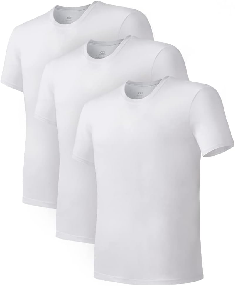 Men's Undershirts Combed Cotton T-Shirt Soft Moisture-Wicking Undershirt Crew Neck or V Neck Tees 3 Pack