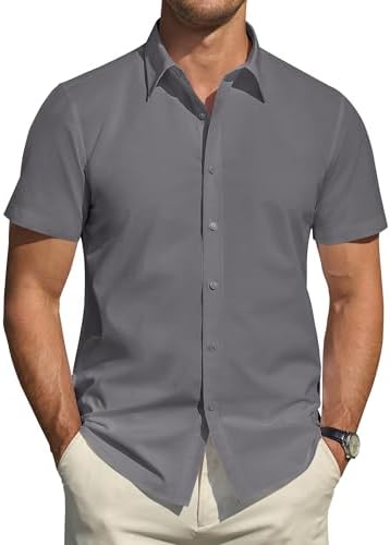 J.VER Hemd Herren Kurzarm Fleckenschutz Regular Fit Herrenhemd Sommer Stretch Hemden Formales Hochzeit Freizeit Businesshemd