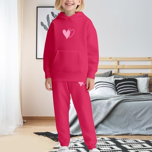 Cute Girls Heart Print Sweatsuit Hooded Sweatshirt Joggers Sweatpants 2 Piece Outfits Activewear Pullover Trousers Set3