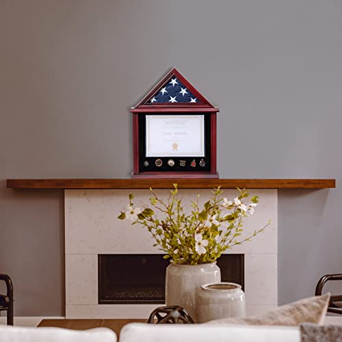 Tieeqe Solid Wood Flag Display Case Military Shadow Box Fit a Folded 3'x5' Flag for Army Navy Air Force Veteran Flag American Military Flag Display Case with Certificate Holder, Mahogany - Thumbnail 7