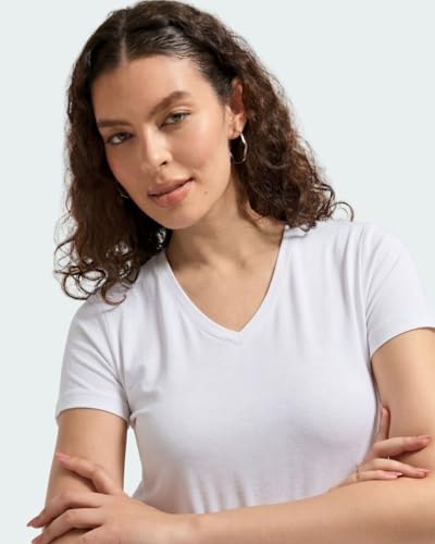 Image of Wellbi Women's Bamboo V-Neck T-Shirt | Ultra Soft, Breathable, Cooling, Stretch Tee for Workout, Yoga, Gym & Everyday Wear | Eco-Friendly Top for Girls, Lightweight & Comfortable Top