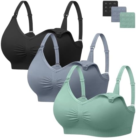 HBselect Nahtloser Schwangerschafts Still BH mit extra BH-Verlängerungen | 3er Set Still-BHs ohne Bügel, viele Farben & Größen wählbar, mit Stillverschluss für werdende und stillen