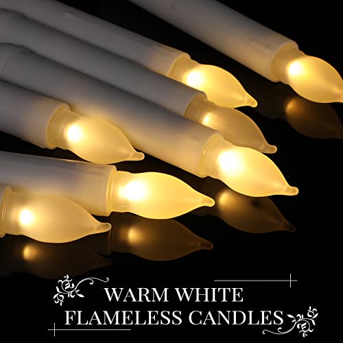 Image of Macarrie 60 Flickering LED Taper Candles, White Candle White Light
