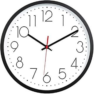 JUSTUP 12in Wall Clock, Modern Simple Non-Ticking European Style Black Wall Clock Metal