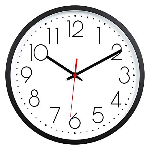 JUSTUP 12in Wall Clock, Modern Simple Non-Ticking European Style Black Wall Clock Metal