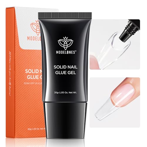 modelones 30g Solid Gel Nail Glue, Glue Gel on Nails for Clear Tips Super Strong Adhesive for Acrylic Extensions Press On Fake Tips U V Curing Needed Professional Adhesive
