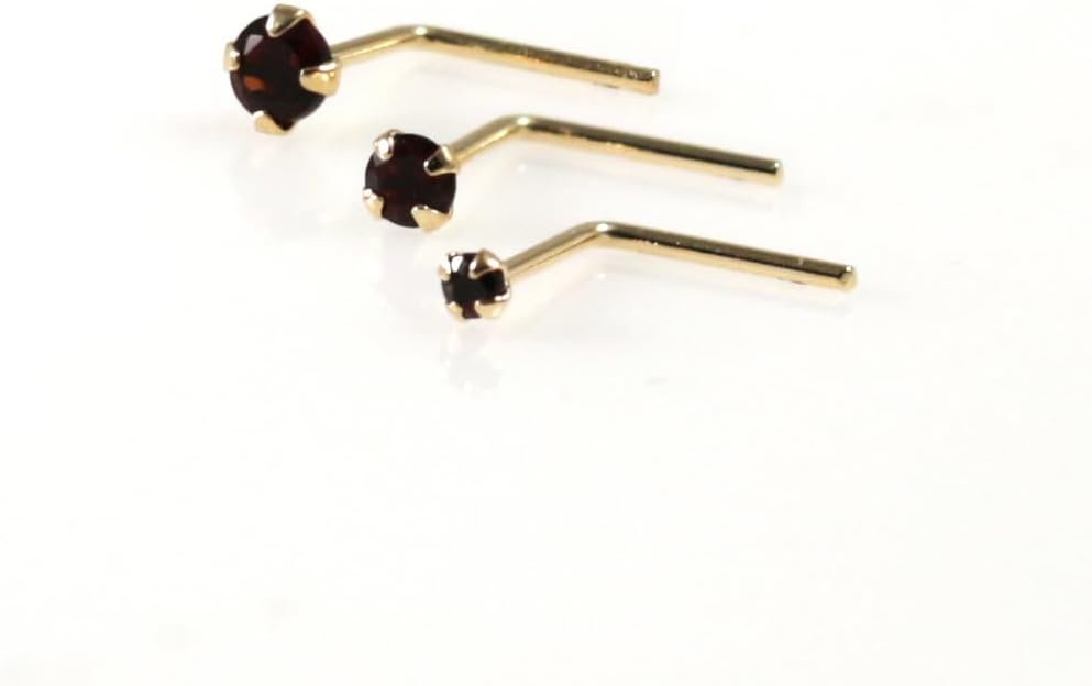 Garnet, Peridot, Amethyst, Blue Topaz Natural Gemstone 14K Solid Yellow Gold 22 Gauge L Shape Nose Pin - L Bend Nose Stud - Tiny Nose Ring - Gold Nose Piercing Body Jewelry