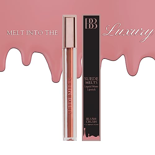 Image of Bergamot Beaute Matte Liquid Lipstick Suede Melts Non Transfer, Waterproof, Kiss Proof Long Lasting Upto 8 + Hours For Women 2.1ml (Blush Crush)