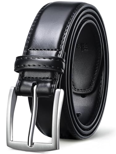 FIORETTO Men's Genuine Leather Belts, Double Stitched Dress Belts, Fashion & Classic Designs for Work Business and Casual Basic Black