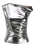 top argento zara Jjxx, Canottiera, Adolescente, Elasticizzato, Scollo Asimmetrico, Senza Maniche