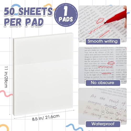 Notes adhésives transparentes format A4 Gueevin de 50 feuilles pour bureau