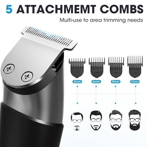 Vexloria Beard Trimmer Men, Hair Clippers Men, All-in-One Men's Grooming Kit with Nose and Ear Trimmer, Detail Trimmer, IPX6 Waterproof Professional Cordless Hair Clipper with 4 Limit Combs - 5