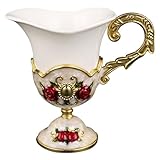 DOITOOL Copa de Licor de Cerámica Estilo Europeo, Taza de Agua Vintage Rojo y Blanco, Taza para Bebidas Calientes y Frías, Decoración Retro para Hogar y Bar, Copa Anti-Rotura