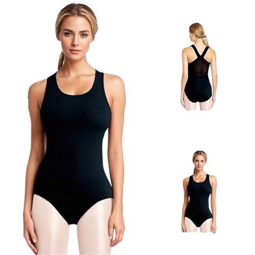 Maillot Ballet Mujer Maillot de ballet y danza malla con mangas abullonadas for mujer, for gimnasia adulta, escote princesa en V forro(Tank Tops,M)