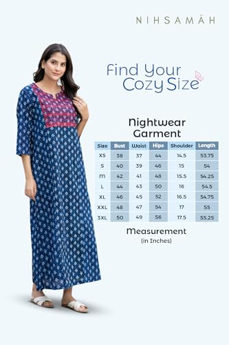 Image of NIHSAMAH Cotton Nighty for Women - Printed Stylish Night Gown, Comfortable Sleepwear Long Nightwear, Maxi
