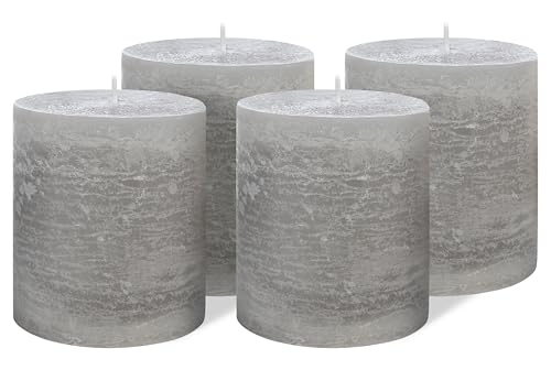 Brandsseller 4er Set Stumpenkerzen 9x10 cm – durchgefärbt & aus...